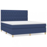 Cumpara ieftin Pat box spring cu saltea, albastru, 180x200 cm, material textil