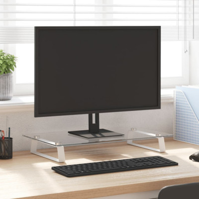 vidaXL Suport de monitor, alb, 60x35x8 cm, sticlă securizată și metal foto