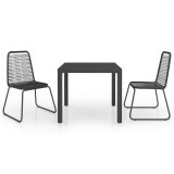 Set mobilier de gradina, 3 piese, negru, ratan PVC