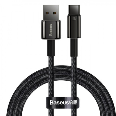 Cablu Baseus Tungsten Gold USB-A - USB-C 480Mb/s 100W 1m Negru (CAWJ000001) foto