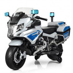 Motocicleta electrica de politie, pentru copii , BMW II, alb cu albastru foto