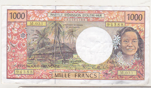 bnk bn Polinesia Franceza Tahiti 1000 franci 1995-2010 circulata