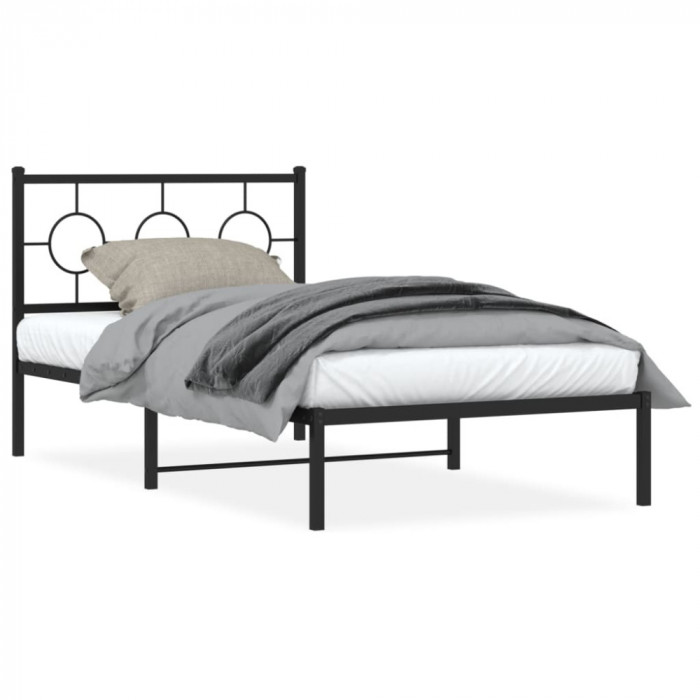 Cadru de pat din metal cu tablie, negru, 100x200 cm GartenMobel Dekor