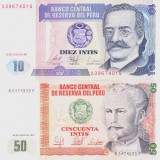 Bancnota Peru 10 si 50 Intis 1987 - P129/131b UNC ( set x2 )
