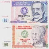 BancnotaPeru 10 si 50 Intis 1987 - P129/131b UNC ( set x2 )