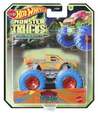 HOT WHEELS MONSTER TRUCK GLOW IN THE DARK MASINUTA PODIUM CRASHER SCARA 1:64 foto