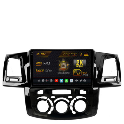 Navigatie Toyota Hilux (2008-2014) Clima Manuala, Android 13, V-Octacore 4GB RAM + 64GB ROM, 9.5 Inch - AD-BGV9004+AD-BGRKIT082 foto