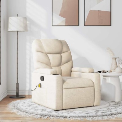 vidaXL Fotoliu rabatabil de masaj, crem, material textil foto