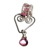 B40a. Pandantiv inima de argint, Ag 925, turmalina cuartz, Roz, 5cm, Unicat, Lux