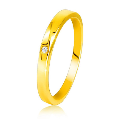 Inel din aur galben de 14K - umeri fin teșiți, zircon transparent - Marime inel: 52 foto