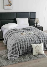 Patura cocolino de lux din blana artificala de iepure 200x230cm,gri deschis-F091