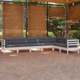 vidaXL Set mobilier grădină cu perne, 7 piese, alb, lemn masiv de pin 3096696