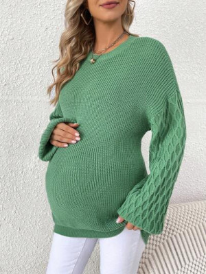 Pulover din tricot cu maneca lejera, Maternity, verde, dama foto