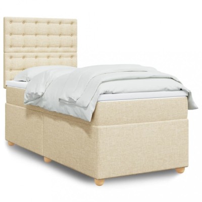 vidaXL Pat box spring cu saltea, crem, 100x200 cm, textil 3293510 foto