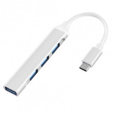 Cumpara ieftin USB HUB Techstar&reg; Diviso, USB Type-C la 4 x USB 3.0, Aluminium, Compact, Usor, OTG, Argintiu