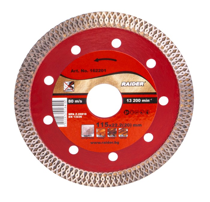 Disc diamantat TURBO super-subtire 115x22.2 mm RD-DD21, Raider 162201