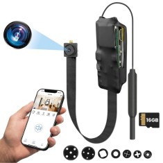 Modul cu Camera Spion iUni IP75, Wi-Fi, 16GB, Full HD, Accesorii Nasturi, Vizualizare Live pe telefon