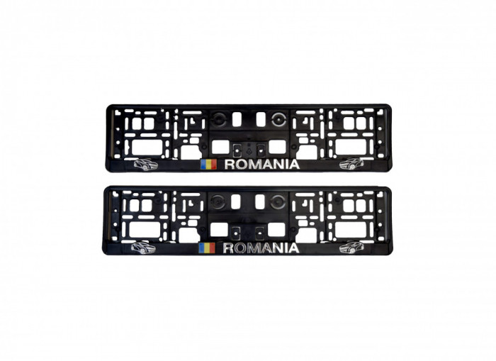 Set 2 suporti numar inmatriculare 3D &amp;quot;ROMANIA&amp;quot; Automotive TrustedCars