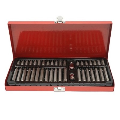 Trusa biti torx, hex si spline, chei imbus, adaptor 1 2 si 3 8 , 40 piese, rosie foto