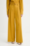 ISABELLE BLANCHE pantaloni din l&acirc;nă culoarea galben, drept, high waist, IS25FW-P036-T002
