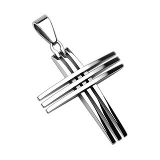 Pandantiv din oțel chirurgical - cruce alcătuită din linii subțiri, &icirc;ncrucișate