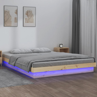 vidaXL Cadru de pat cu LED, 140x200 cm, lemn masiv foto