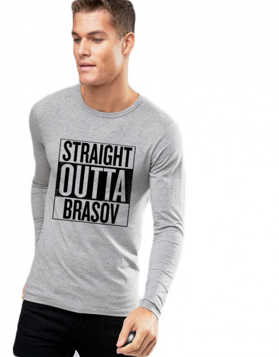 Bluza barbati gri cu text negru - Straight Outta Brasov - 2XL