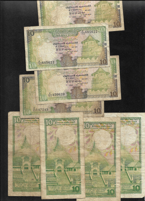 Sri Lanka (Ceylon) 10 rupees rupii 1987-89-90 VG-F pret pe bucata