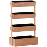 Outsunny Jardinieră Verticală &icirc;nălțată pe 4 Niveluri, din Lemn pentru Exterior, cu Orificii de Drenaj și Căptușeală Textilă, pentru Plante Aromatice,