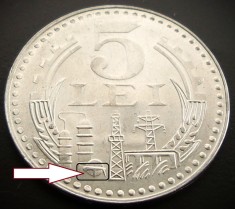 Moneda 5 LEI - RS ROMANIA, anul 1978 * cod 5434 = UNC picior stang mai mic