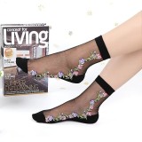 Sosete pentru dama, SS0171, model flori, Negru, marime universala