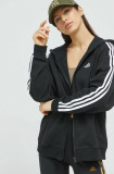 Adidas bluză femei, culoarea negru, cu glugă, cu imprimeu IC8782