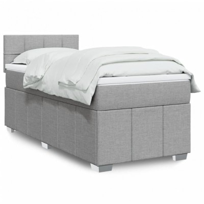 vidaXL Pat box spring cu saltea, gri deschis, 90x190 cm, textil 3289223 foto