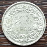 (A127) MONEDA DIN ARGINT ELVETIA - 1/2 FRANC 1962, 2.5 GRAME, PURITATE 835, Europa