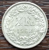 (A127) MONEDA DIN ARGINT ELVETIA - 1/2 FRANC 1962, 2.5 GRAME, PURITATE 835