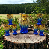 Set carafă cu pahare sticlă albastră