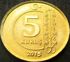 Moneda 5 KURUS - TURCIA, anul 2015 *cod 1835 B = UNC foto