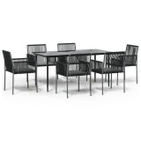Set mobilier gradina cu perne, 7 piese, negru, poliratan &amp; otel