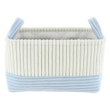 Coș Rufe Bicolor Catifelat Rectangular Mare 36X26X20 Cm &ndash; Alb / Azur | Organizatoare Baie