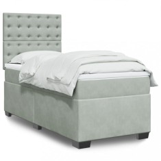 vidaXL Pat box spring cu saltea, gri deschis, 90x190 cm, catifea 3290798