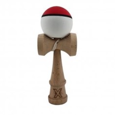 Kendama X Originala ,Kendama Profesionala din Lemn, Rubber Grip, 18 cm, Rosu/Alb