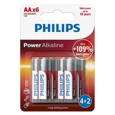 BATERIE POWER ALKALINE LR6 AA BLISTER 6 BUC PHILIPS foto