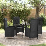VidaXL Set de masă pentru grădină cu pernă 5 pcs Negru Rattan poli 3380114