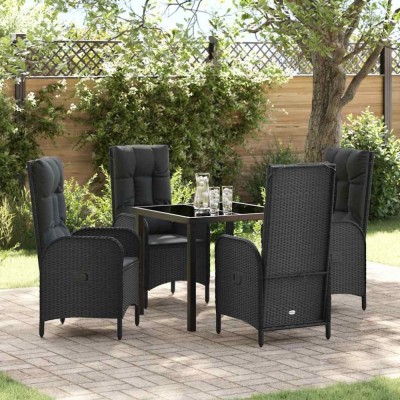 vidaXL Set de masă pentru grădină cu pernă 5 pcs Negru Rattan poli 3380114 foto