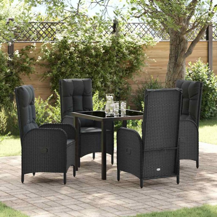 vidaXL Set de masă pentru grădină cu pernă 5 pcs Negru Rattan poli 3380114