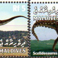 MALDIVE 1999, Fauna, Animale preistorice, Dinozauri, serie neuzata, MNH