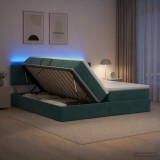 Cumpara ieftin Pat cu LED si saltea Verde inchis 200 x 200 cm Catifea