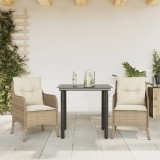 VidaXL Set mobilier de grădină cu perne, 3 piese, bej, poliratan