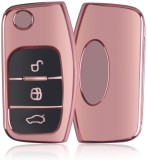 Husa Cheie Compatibila cu Auto FORD TPU+PC PINK cu Butoane Negre Cheie Briceag Ford Focus Fiesta