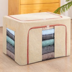 Cutie de depozitare pliabila, flippy, 24 l, din bumbac si in, 40x30x20 cm, 2 ferestre, frontala si laterala, 2 usi de acces cu fermoar bidirectional,